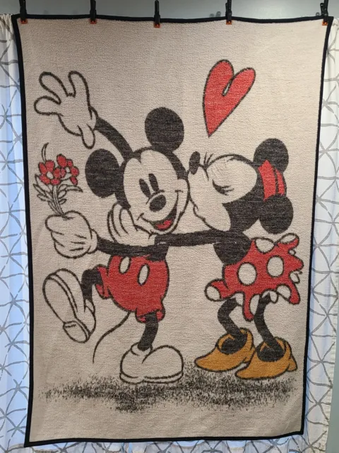 Vintage Biederlack Mickey and Minnie Mouse Hearts Disney Throw Blanket 74 x 52