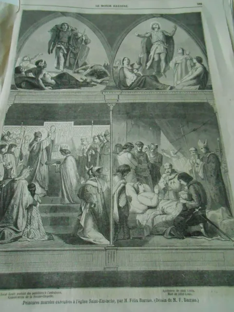 Gravure 1860 - Peintures Murales exécutés à l'église St Eustache