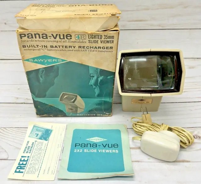 De colección Sawyers Pana-Vue 4R iluminado 35 mm de ancho pantalla deslizante visor diapositivas con caja