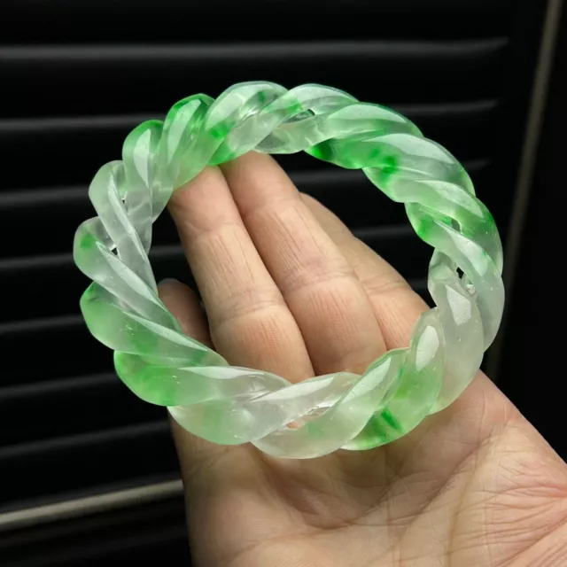 Certified Natural Grade AAA Burmese Ice Green Jade jadeite Bracelets bangle 61MM