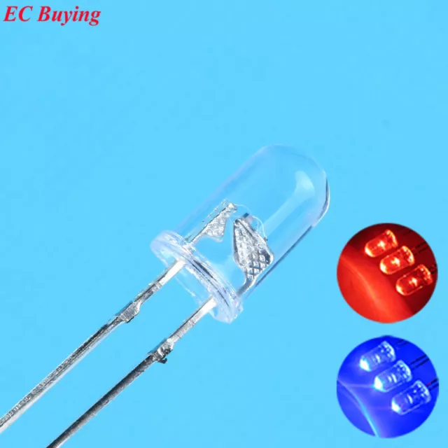 50pcs 5mm Flashing Red/Blue Bi-Color Flash LED Diodes 10000mcd Blinking