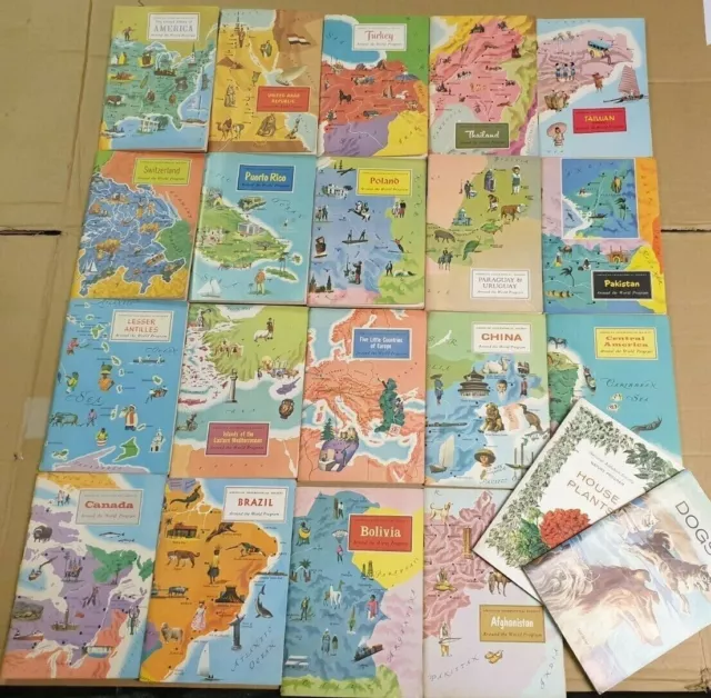 Collection of Vintage American Geographical Society Sticker Books Around World