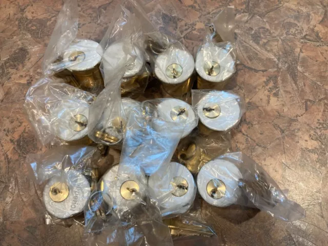 (12) 1 1/8" Superior Solid Brass Mortise lock cylinder with keys. New. US3