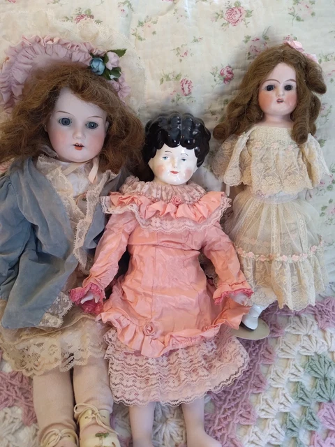 Antique Bisque German Doll 21 an 2 others lot of 3 for parts repair junk lot