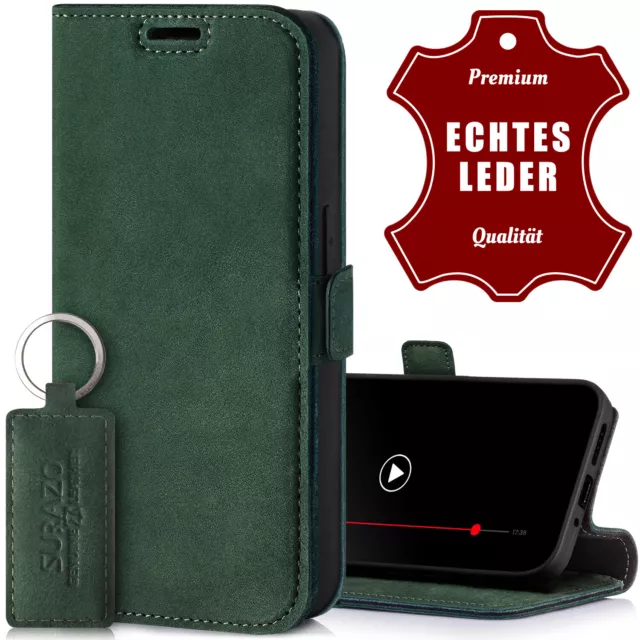 Custodia premium in vera pelle Surazo® custodia cellulare custodia flip case custodia protezione RFID