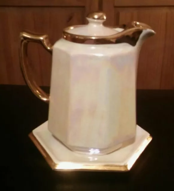 HJ Wood Burslem Lustre ware Coffee Pot & stand. Gold gilt 1950's. Good condition