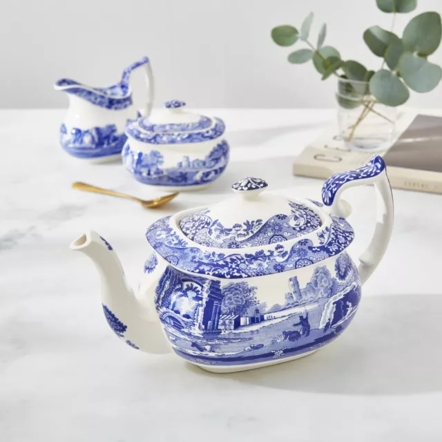 Spode Blue Italian Ceramic Large Teapot 1.1l Blue & White Made In England UK