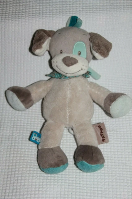 DOUDOU NATTOU CHIEN  MUSICAL CYRIL ET GASTON GRIS BLEU 30 CM  com neuf