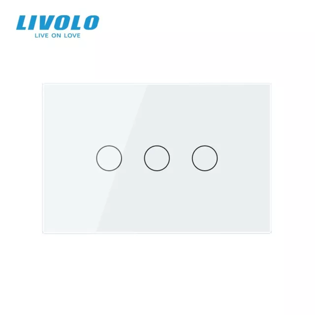 LIVOLO 3 Gang Wall Light Switch White Touch Glass Panel Home Light On/Off 2