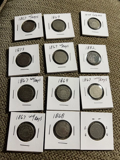 🔥 Lot Of 12 Shield Nickels