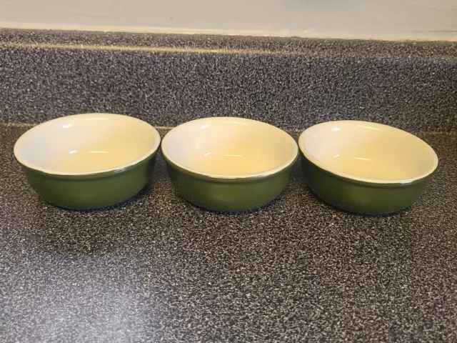 Set Of 3 Vintage Hall USA Pottery Olive Green Ceramic Bowls #413