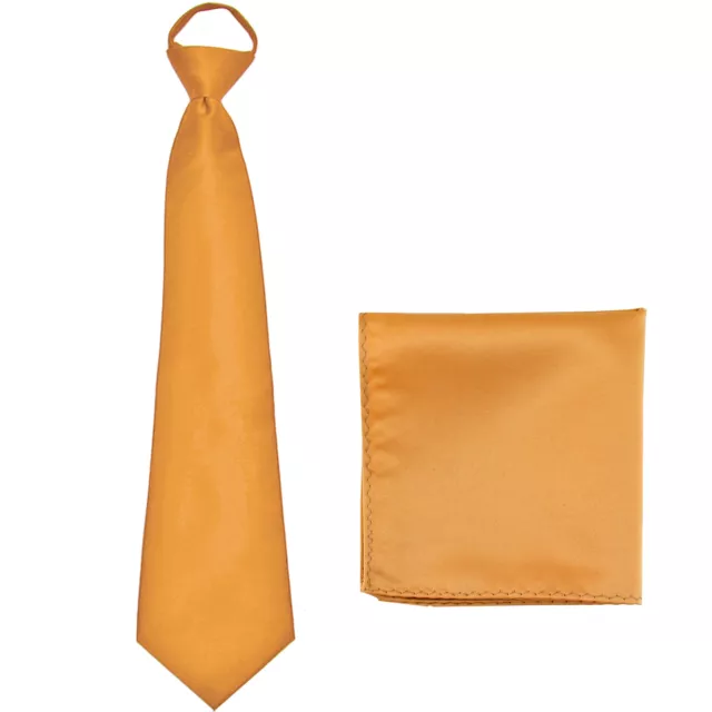 New Polyester Men's ready knot pre tied neck tie & hankie solid formal prom gold