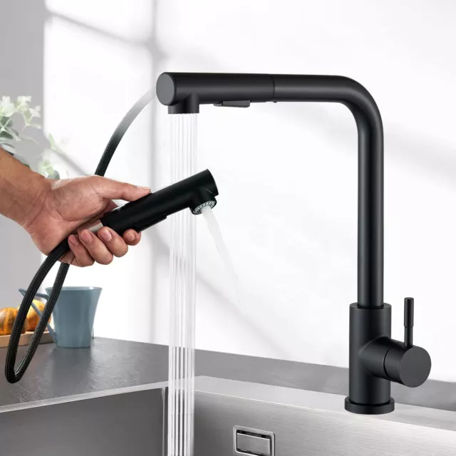 Matte Black Kitchen Tap Single Lever Sink Mixer Taps Pull Out Spray Head Faucet