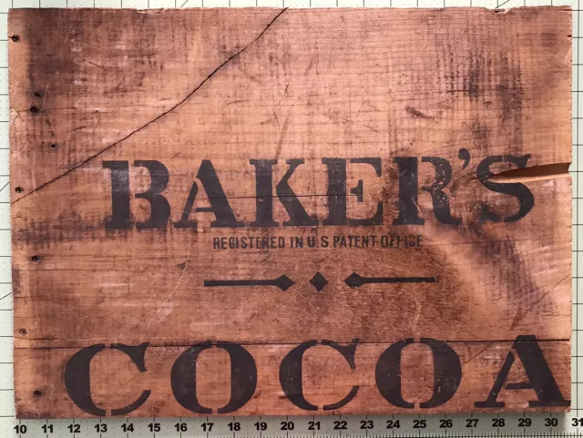 ANTIQUE WALTER BAKER COCOA WOODEN SHIPPING CRATE WALL ART SIGN 20½ x 15" WOOD