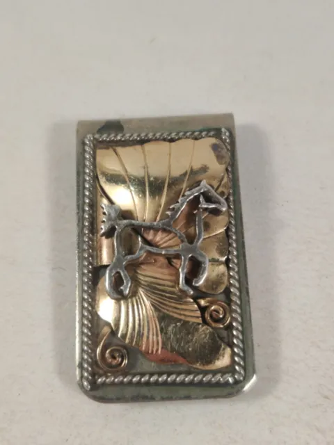 Western Horse Mens Money Clip Silver And Gold Tone Horse Beautiful