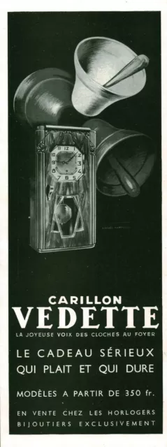 Publicité ancienne pendule carillon Vedette 1937 issue du magazine