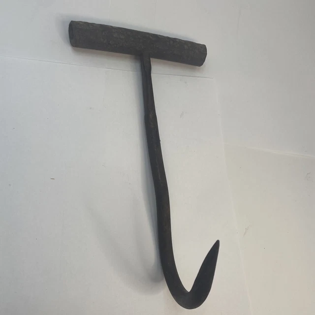 Hand Forged Hay Bale Gaff Hook Metal Hammered Handle 19th Century
