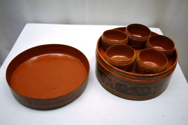 Antique Burmese Betel Nut Box Lacquerware Myanmar Storage Container Paandan Old" 6