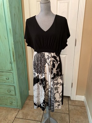 Apt. 9, Stretchy, Batwing/Dolman Sleeve, V-Neck, High Waist Dress With Tie, 2X