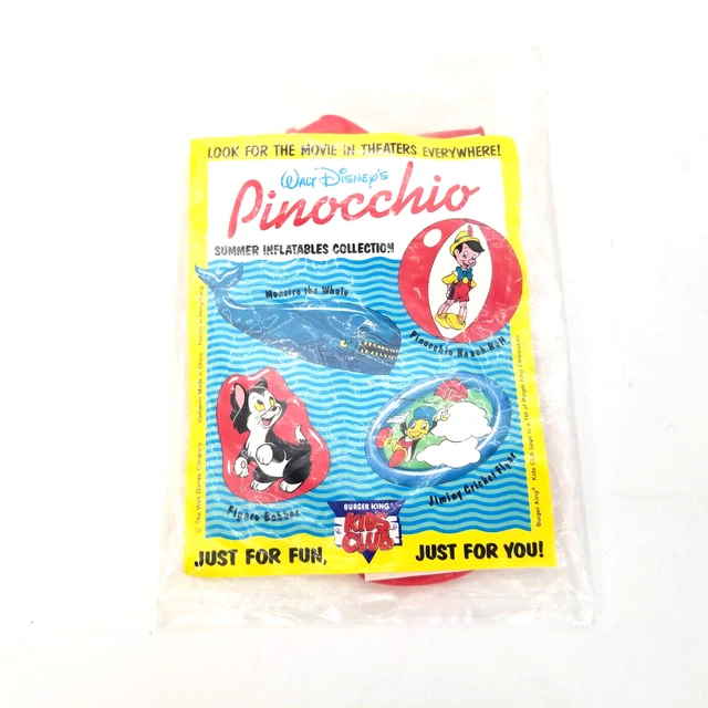 DISNEY PINOCCHIO INFLATABLE Toy Burger King Kids Club Vintage 1991 New ...