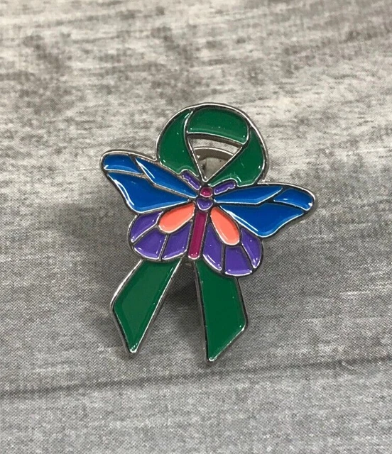 Green Ribbon Butterfly Awareness Lapel Hat Jacket Backpack Bag Souvenir Pin