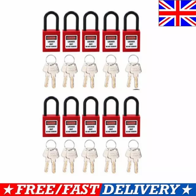 10pc 38mm Nylon Lockout Tagout Lock Isolation Safety Padlock Outdoor Red W/ 2Key