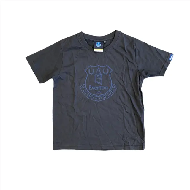 T-shirt calcio Everton bambino (taglia 4-5y) blu navy grande con grafica stemma - nuova