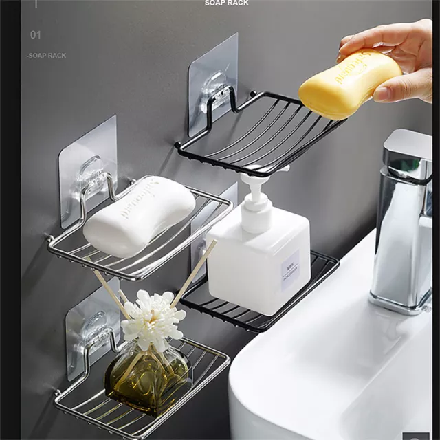 Self-adhesive Soap Dish Holder Bathroom Shower Bath Wall Mounted Soap Case Tray