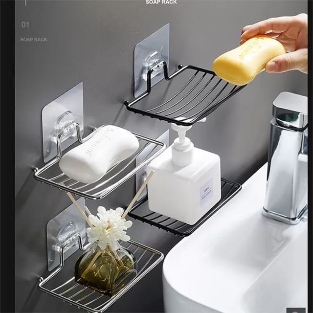 Soap Dish Holder Bathroom Shower Bath Wall Mounted Soap Case Tray Self-adhesive