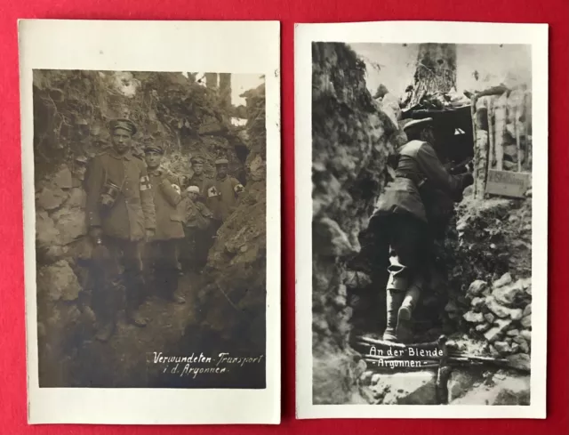 2 x Militär Foto AK Argonnen 1. WK Soldaten im Schützengraben Stellung  ( 105223