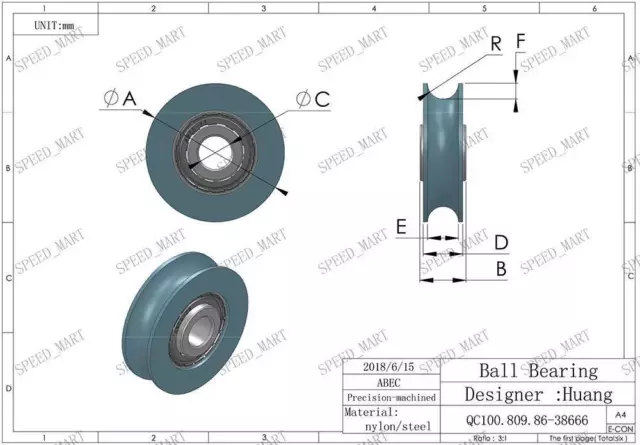 1pcs U Nylon plastic Embedded Groove Ball Bearings 6*29*8mm Guide Pulley 3