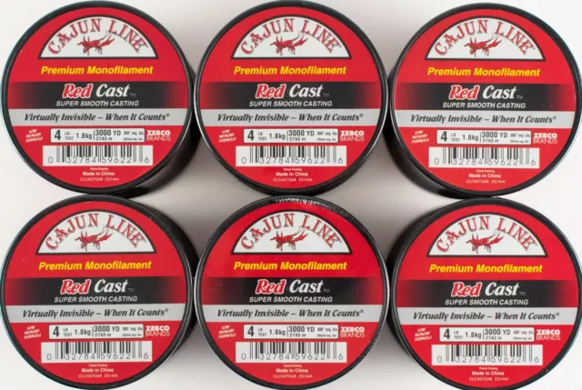 (Lot Of 6) Cajun Line Red Cast Monofilament 3000Yd Clcastq4B 4Lb Line L1151