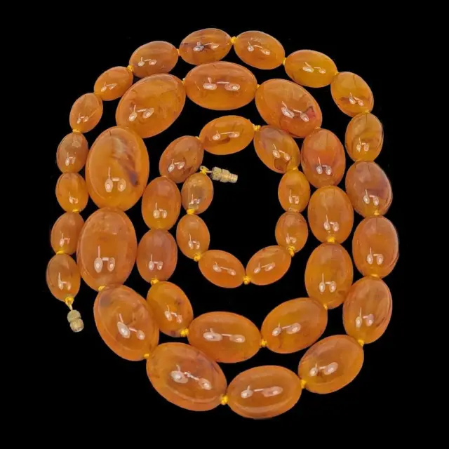 Vintage Butterscotch Amber Necklace Graduated Large Beads 33" Long 1930s 80 gm