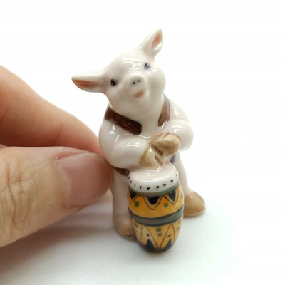 Pink Pig Ceramic Figurine Animal Playing Drum Statue - FG004-1