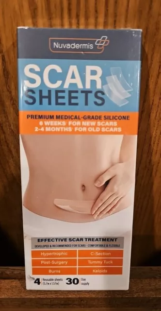 NUVADERMIS Silicone Scar Sheets - USA Tested - Reduces Keloids, C-section, Burns
