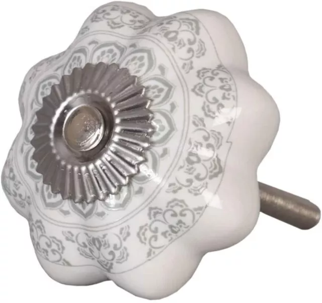 Poignée de Meuble Bouton Porte Tiroir Porcelaine Blanche Décoré Peint à la Main