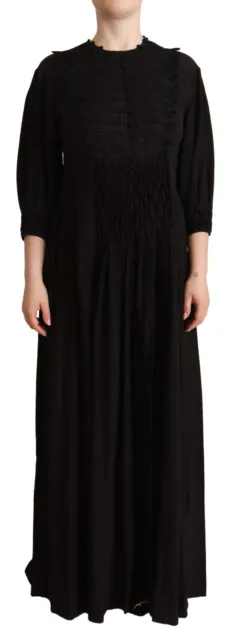ERMANNO SCERVINO Dress Black Silk Long Sleeves Pleated Maxi IT42/US8/M RRP $3500