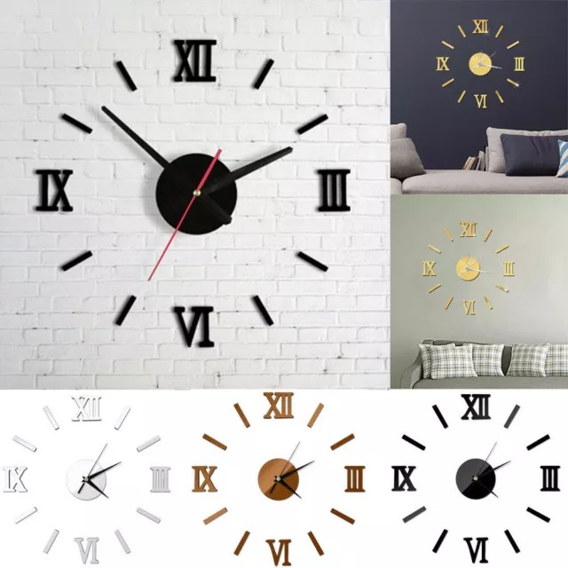Modern 3D Roman Wall Sticker Clock Extra Large Luxury Mirror Home Decor Clocks