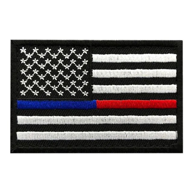 USA Flag Thin Blue Red Line Police - Firefighter 3.0 X 2.0 Hook Patch (US7)