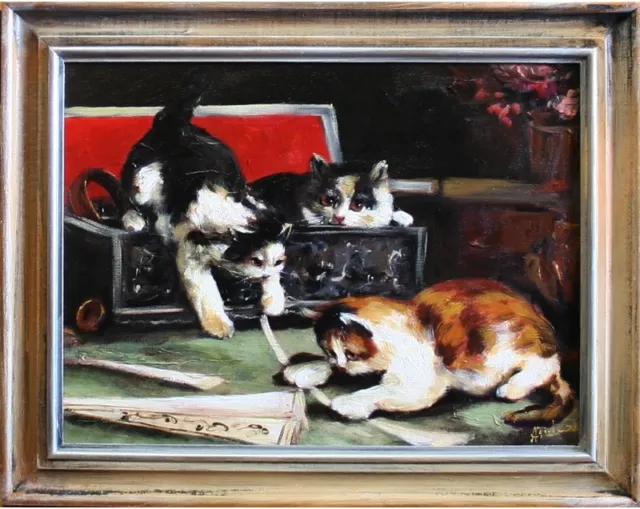 Katzen - Ölgemälde handgemalt Rahmen Signiert 47x37cm Bild Malerei Kunst Deko
