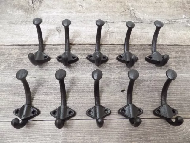10 Black Coat Hooks Hat Rack Hall Tree Closet Cast Iron Restoration Hardware Cup