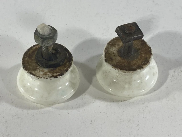 2 boutons de commode en porcelaine blanche vintage porte d'armoire matériel 1,5" jour tirage de tiroir 2