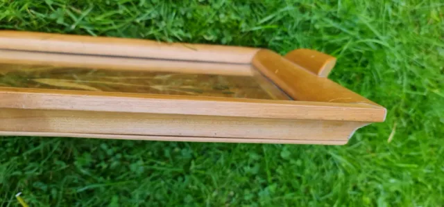 Tablett Serviertablett Holz Intarsien Einlegearbeit Glasplatte, 29x44 cm 2