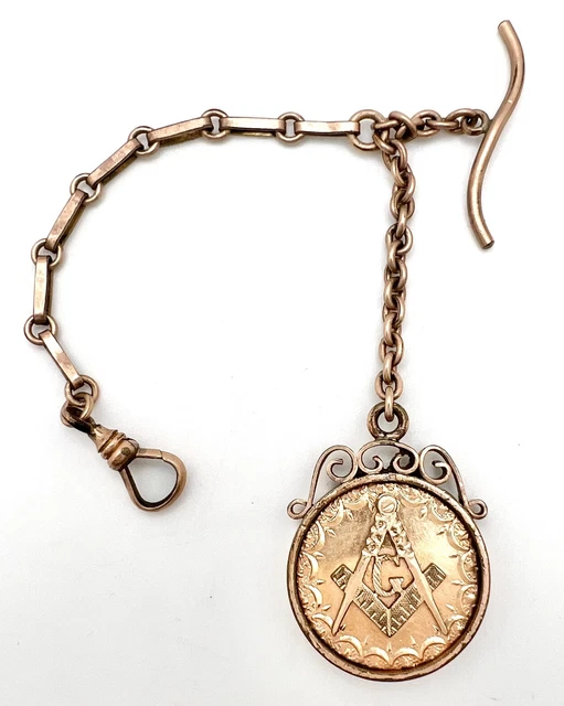 VINTAGE GOLD FILLED Masonic Fob Pocket Watch Chain 6in 12.3g 56.00
