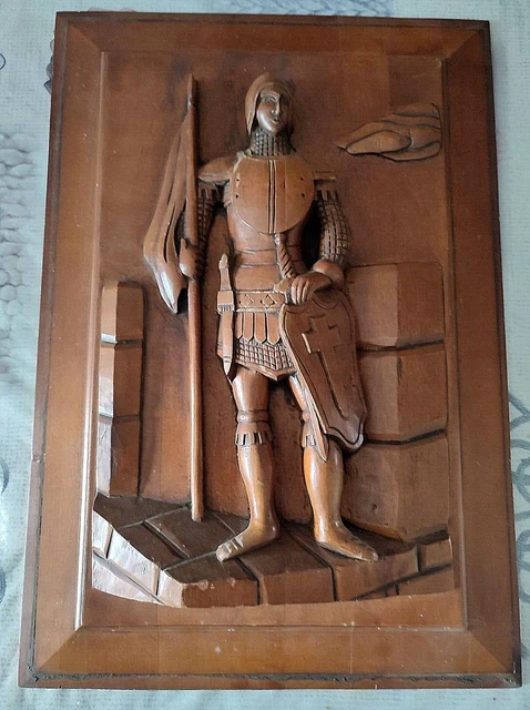23" French Antique Architectural  Gothic Soldier Knight Flag Panel Door Solid