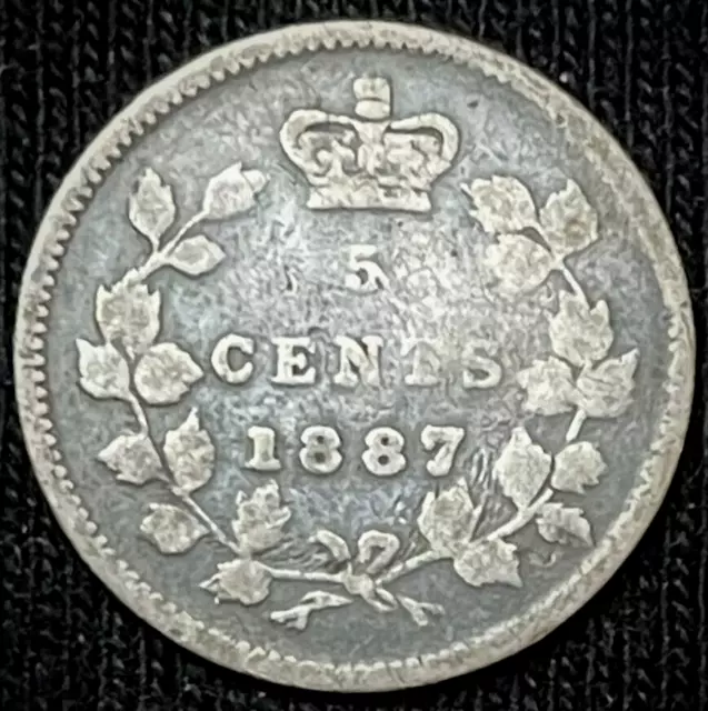 1887 Silver Canada 5 Cents Queen Victoria Coin Scarce Date