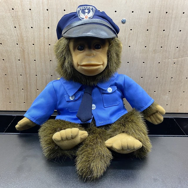 VINTAGE HOSUNG POLICE Officer Monkey Hand Puppet With Hat Long Fluffy