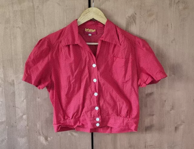 Freddies Of Pinewood Short Red And White Polka Dot Blouse Size 12-14 Rockabilly