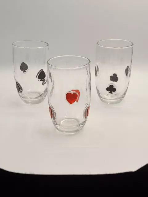 Artland Fused Glass Poker Glasses Hearts Clubs Spades 16 oz. 5” Set of 3 Vtg