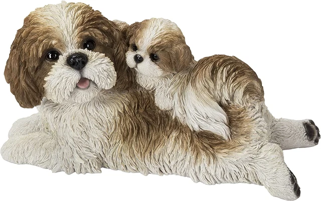 Hi-Line Gift Mother & Baby Shih Tzu, White and Brown